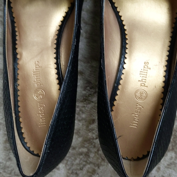 Lindsay Phillips Python Print  Floral Peep Toe Wedge 7M Black - Picture 8 of 17